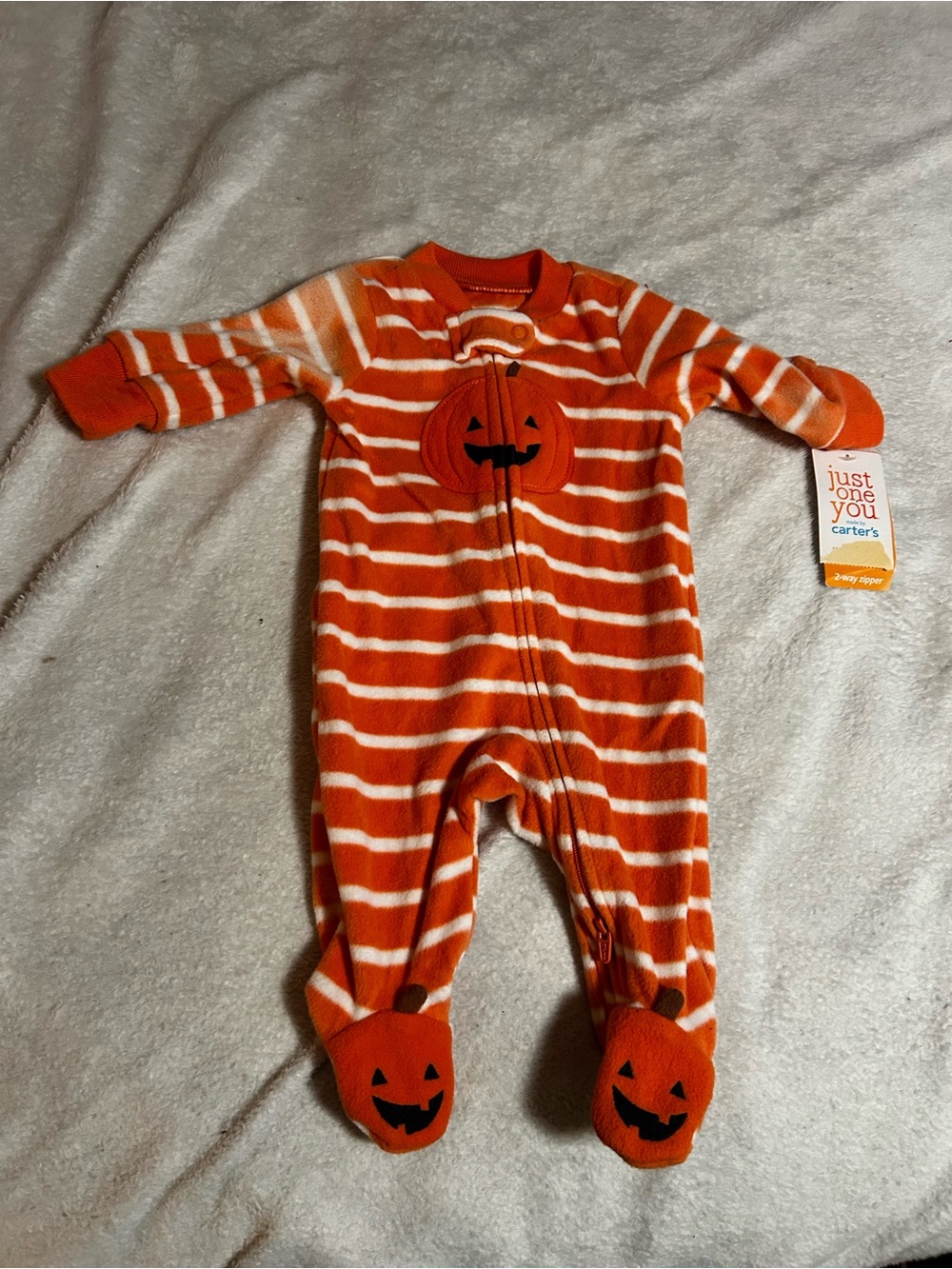 Carter's Orange and White Striped Pumpkin Footed One-Piece